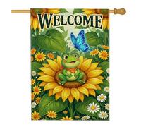 Bandiera per la casa con girasole, primaverile vibrante anfibio farfalla verde primavera su entrambi i lati decorativo esterno portico bandiere per esterni patio prato ingresso campeggio 70 x 101 cm