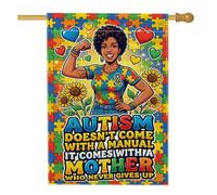 Bandiera per la casa con girasole, puzzle colorato giocoso cuore consapevolezza dell'autismo gialla su entrambi i lati in iuta decorativa per esterni, cortile, prato, patio, porta d'ingresso, 71 x 101