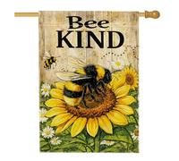 Bandiera per la casa con girasole, rustica natura ape crisantemo primavera gialla iuta double face portico anteriore bandiere decorative per patio esterno prato ingresso campeggio 70 x 101 cm