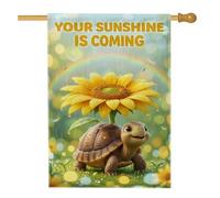 Bandiera per la casa con girasole, tartaruga fantasiosa primaverile arcobaleno primavera gialla iuta doppia faccia grande bandiera da giardino per esterni cortile prato patio ingresso 71 x 101 cm