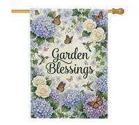 Bandiera per la casa con ortensia, floreale natura farfalla colibrì primavera blu double face decorativo esterno portico bandiere per esterni patio cortile prato ingresso balcone 71 x 101 cm