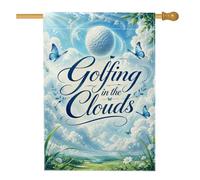 Bandiera per la casa con palla da golf, per esterni, natura, farfalla, nuvola, estate, blu, double face, decorativa, per esterni, prato, cortile, patio, ingresso, 71 x 101 cm