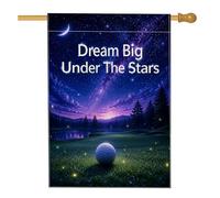 Bandiera per la casa con pallina da golf, con stelle panoramiche notturne e luna, viola su entrambi i lati, decorativa, per esterni, cortile, prato, patio, porta d'ingresso, 71 x 101 cm