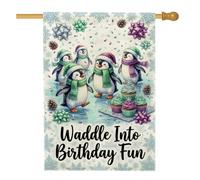 Bandiera per la casa con pinguino fantasioso, 71 x 101 cm | Fantasiosa arte animale, bandiera da cortile, cupcake per feste festive, fiocchi di neve invernali, decorazione per feste