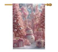 Bandiera per la casa con pupazzo di neve, regalo natalizio fantasioso albero di Natale, color pesca, su entrambi i lati, bandiere decorative per portico anteriore, per esterni, prato, cortile, patio