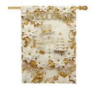 Bandiera per la casa con pupazzo di neve, stella di Natale natalizia con albero di Natale, tela dorata, double face, per portico anteriore, bandiere decorative per esterni, prato, cortile, patio