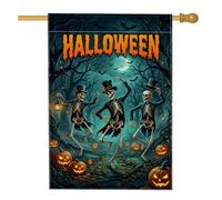 Bandiera per la casa con scheletri, festiva fantasiosa zucche luna, Halloween, nera, double face, decorativa, per esterni, cortile, prato, patio, porta d'ingresso, 71 x 101 cm