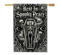 Bandiera per la casa con scheletro, gotico macabro, teschi bara, Halloween, nera, double face, decorativa, per esterni, patio, prato, ingresso, campeggio, 71 x 101 cm
