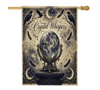 Bandiera per la casa con sfera di cristallo, gotico mistico con piume di corvo, per Halloween, nera, double face, decorativa, per esterni, patio, cortile, prato, ingresso, balcone, 71 x 101 cm