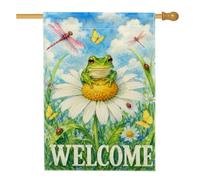 Bandiera per la casa degli anfibi, primavera natura crisantemo farfalla verde primavera iuta doppia faccia decorativa esterno bandiere portico per esterni patio cortile prato ingresso balcone 71 x 101