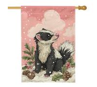 Bandiera per la casa degli animali, fantasia invernale con agrifoglio e pigna invernale color pesca su entrambi i lati, in iuta, per portico anteriore, veranda, esterno, prato, ingresso, campeggio, 71