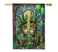 Bandiera per la casa degli asini per il giorno di San Patrizio, 71 x 101 cm, double face, per decorazione esterna, vetro colorato, bandiera per la casa, motivo trifoglio divertente per esterni