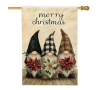 Bandiera per la casa degli gnomi, cappelli natalizi rustici a forma di stella di Natale, in iuta rossa su entrambi i lati, bandiere decorative per portico anteriore, per esterni, patio, prato