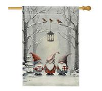 Bandiera per la casa degli gnomi, lanterna rustica invernale con neve natalizia in iuta grigia su entrambi i lati, bandiere decorative per portico anteriore, per esterni, patio, prato, ingresso