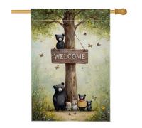 Bandiera per la casa degli orsi, fantasioso cartello di benvenuto rustico con albero verde primaverile in tela da imballaggio su entrambi i lati, decorativa, per esterni, cortile, prato, patio, porta