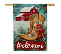 Bandiera per la casa degli stivali, fiori rustici di campagna invernali rossi su entrambi i lati, in iuta, decorativa, per esterni, cortile, prato, patio, porta d'ingresso, 71 x 101 cm