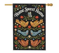 Bandiera per la casa degli uccelli, arte botanica farfalla tulipani casa tela nera double face decorativo esterno bandiere portico per esterni cortile prato patio ingresso 71 x 101 cm