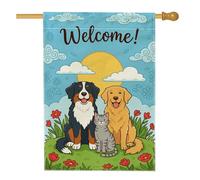 Bandiera per la casa dei cani, amichevole e giocoso gatto sole primavera blu double face iuta portico bandiere decorative per esterni prato cortile patio ingresso 71 x 101 cm