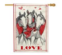 Bandiera per la casa dei cavalli, romantica sciarpa vintage con cuori di San Valentino rossa su entrambi i lati, grande bandiera da giardino per esterni, patio, prato, ingresso campeggio, 71 x 101 cm