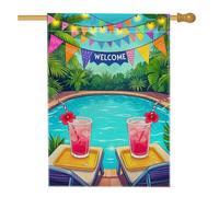 Bandiera per la casa dei cocktail, striscioni tropicali di benvenuto per le festività estive blu su entrambi i lati, in iuta, portico, bandiere decorative per esterni, patio, prato, ingresso