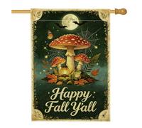 Bandiera per la casa dei funghi, lanterna fantasiosa autunnale anfibio verde autunnale su entrambi i lati in iuta decorativa per esterni, cortile, prato, patio, porta d'ingresso, 71 x 101 cm