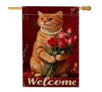 Bandiera per la casa dei gatti, con rose e perle, per tutte le stagioni, colore rosso, double face, grande bandiera da giardino per esterni, prato, cortile, patio, ingresso, 71 x 101 cm