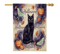 Bandiera per la casa dei gatti, fantasiosa zucca festiva farfalla Halloween nera su entrambi i lati decorativa per esterno portico bandiere per esterni prato cortile patio ingresso 71 x 101 cm