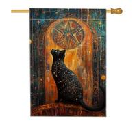 Bandiera per la casa dei gatti, mistica fantasiosa stella luna Halloween nera double face in iuta decorativa per esterni, prato, cortile, patio, ingresso 71 x 101 cm