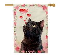Bandiera per la casa dei gatti, romantica bandiera con cuori fantasiosi e fiocchi neri su entrambi i lati, grande bandiera da giardino per esterni, patio, cortile, prato, ingresso, balcone, 71 x 101