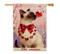 Bandiera per la casa dei gatti, San Valentino con cuori fantasiosi con fiocco rosso su entrambi i lati, in iuta, decorativa, per esterni, prato, cortile, patio, ingresso, 71 x 101 cm