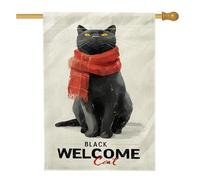 Bandiera per la casa dei gatti, sciarpa casual con occhi autunnali in iuta nera su entrambi i lati, bandiere decorative per portico anteriore, per esterni, prato, cortile, patio, ingresso, 71 x 101 cm