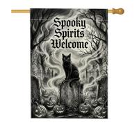 Bandiera per la casa dei gatti, spettrale gotica lapidi zucche di Halloween tela nera double face grande bandiera da giardino per esterni, prato, cortile, patio, ingresso 71 x 101 cm