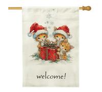 Bandiera per la casa dei gattini, cappello di Babbo Natale fantasioso scatola regalo di Natale in iuta rossa su entrambi i lati, bandiere decorative per portico esterno, prato, cortile, patio