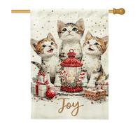 Bandiera per la casa dei gattini, lanterna natalizia natalizia in iuta rossa su entrambi i lati, grande bandiera da giardino per esterni, cortile, prato, patio, porta d'ingresso, 71 x 101 cm