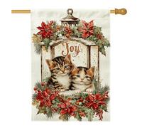 Bandiera per la casa dei gattini, lanterna natalizia vintage a forma di stella di Natale, in iuta rossa su entrambi i lati, grande bandiera da giardino per esterni, patio, prato, ingresso, campeggio