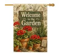 Bandiera per la casa dei gerani, rustica vintage, vasi di erbe aromatiche, verde primavera, double face, in iuta, per portico, decorativo, per esterni, prato, cortile, patio, ingresso, 71 x 101 cm