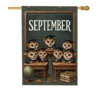 Bandiera per la casa dei gufi, fantasiosi tappi educativi per lauree, scrivanie settembre verde su entrambi i lati, in iuta, decorativa, per esterni, patio, prato, ingresso, campeggio, 71 x 101 cm