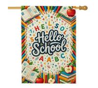 Bandiera per la casa dei libri, educativa con matite colorate e mele, in iuta rossa su entrambi i lati, grande bandiera da giardino per esterni, cortile, prato, patio, porta d'ingresso, 71 x 101 cm