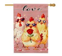 Bandiera per la casa dei polli, fantasiosa e giocosa con rose e cuori di San Valentino pesca su entrambi i lati in iuta per portico anteriore bandiere decorative per esterni, patio, prato, ingresso