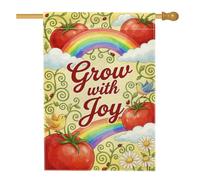 Bandiera per la casa dei pomodori, primavera fantasiosa arcobaleno uccello primavera rossa iuta double face portico anteriore bandiere decorative per esterni cortile prato patio ingresso 71 x 101 cm