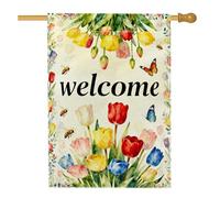 Bandiera per la casa dei tulipani, bandiera floreale primaverile farfalla ape primavera gialla tela da imballaggio decorativa su entrambi i lati per esterni patio cortile prato ingresso balcone 71 x