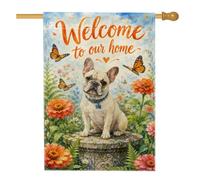 Bandiera per la casa del cane, accogliente natura farfalla fiore primavera arancione double face in iuta bandiere decorative per portico anteriore per esterni prato cortile patio ingresso 71 x 101 cm
