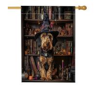 Bandiera per la casa del cane Airedale Terrier, 71 x 101 cm, per esterni, spaventosa strega, libri magici per cuccioli, bandiera verticale standard per la casa, per animali domestici, cortile, cortile