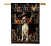 Bandiera per la casa del cane Beagle di Halloween, 71 x 101 cm, double-face, decorativa, per esterni, spaventosa strega, libri magici per cuccioli, bandiera per la casa, piccola bandiera da giardino
