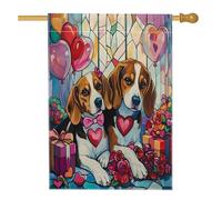 Bandiera per la casa del cane Beagle di San Valentino, 71 x 101 cm, double face, decorativa per esterni, in vetro colorato, per cuccioli, cortile, casa, casa, coppia, all'aperto, piccolo cortile