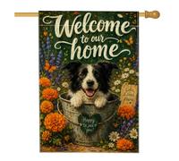 Bandiera per la casa del cane, benvenuto a casa, farfalla calendula, verde primavera, double face, in iuta, grande bandiera da giardino per esterni, patio, cortile, prato, ingresso, balcone, 71 x 101