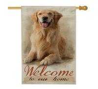 Bandiera per la casa del cane, benvenuto amichevole benvenuto a casa nessuno dorato double face in iuta decorativa per esterni, patio, cortile, prato, ingresso, balcone, 71 x 101 cm