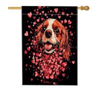Bandiera per la casa del cane Cavalier King Charles Spaniel di San Valentino 71,1 x 101,2 cm, double face, decorativa per esterni, divertente motivo cucciolo di cuore, bandierina per la casa, piccola