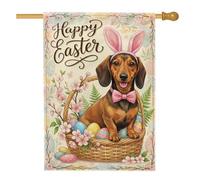 Bandiera per la casa del cane, cestino per uova di Pasqua primaverili in iuta pastello su entrambi i lati, decorativo, per esterni, patio, cortile, prato, ingresso, balcone, 71 x 101 cm