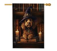 Bandiera per la casa del cane con Cockapoo di Halloween, 71 x 101 cm, per esterni, spaventosa strega, libri magici per cuccioli, bandiera verticale standard per la casa, decorazione per esterni